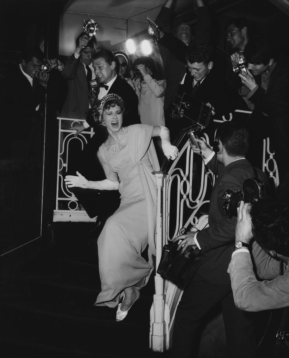 mike nichols suzy parker rock europe dress by lanvin castillo maxims paris july 28 1962