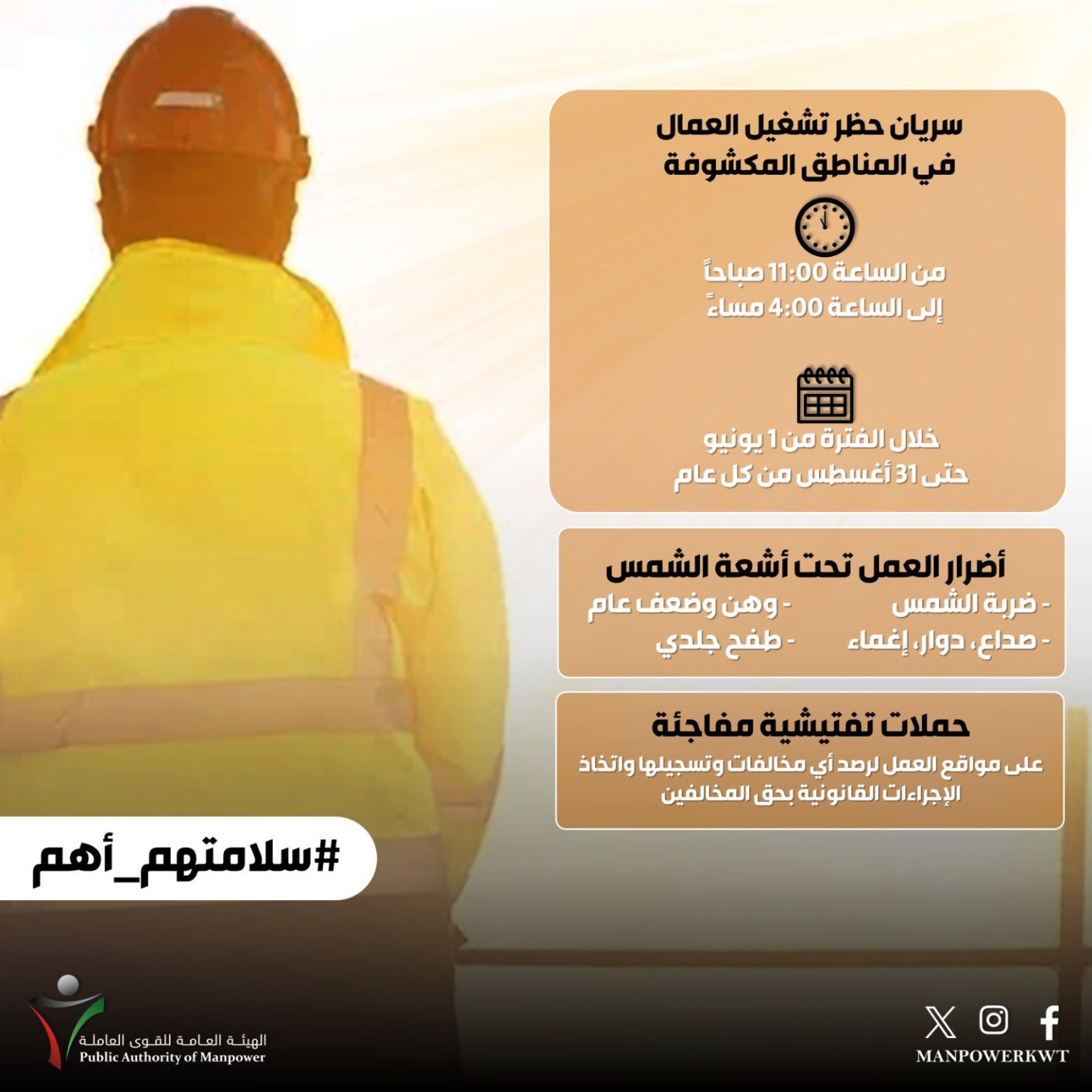 «هيئة القوى العاملة» تطلق حملة «سلامتهم أهم» التوعية عبر التواصل الاجتماعي باللغات المختلفة