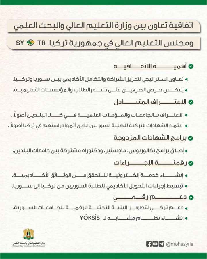اتفاقية تعاون بين وزارة التعليم العالي والبحث العلمي ومجلس التعليم العالي في تركيا