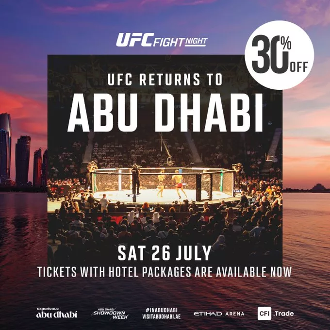 عرض فلاي إن على UFC أبوظبي: خصم 30% على الفنادق وتذاكر الفعالية يوم 26 يوليو 2 Gv4sN8FWAAAJihT - عرض فلاي إن على UFC أبوظبي: خصم 30% على الفنادق وتذاكر الفعالية يوم 26 يوليو