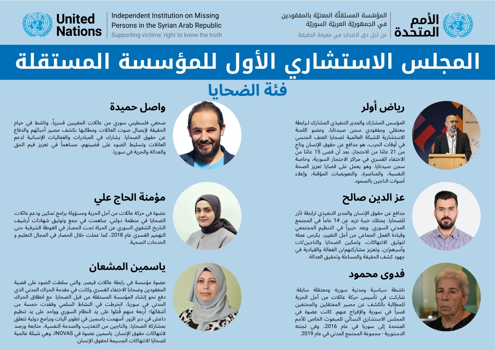 أعضاء المجلس الاستشاري الذي عينته المؤسسة الأممية المستقلة لفئة الضحايا 3 أيلول 2025 (المؤسسة المستقلة المعنية بشؤون المفقودين)