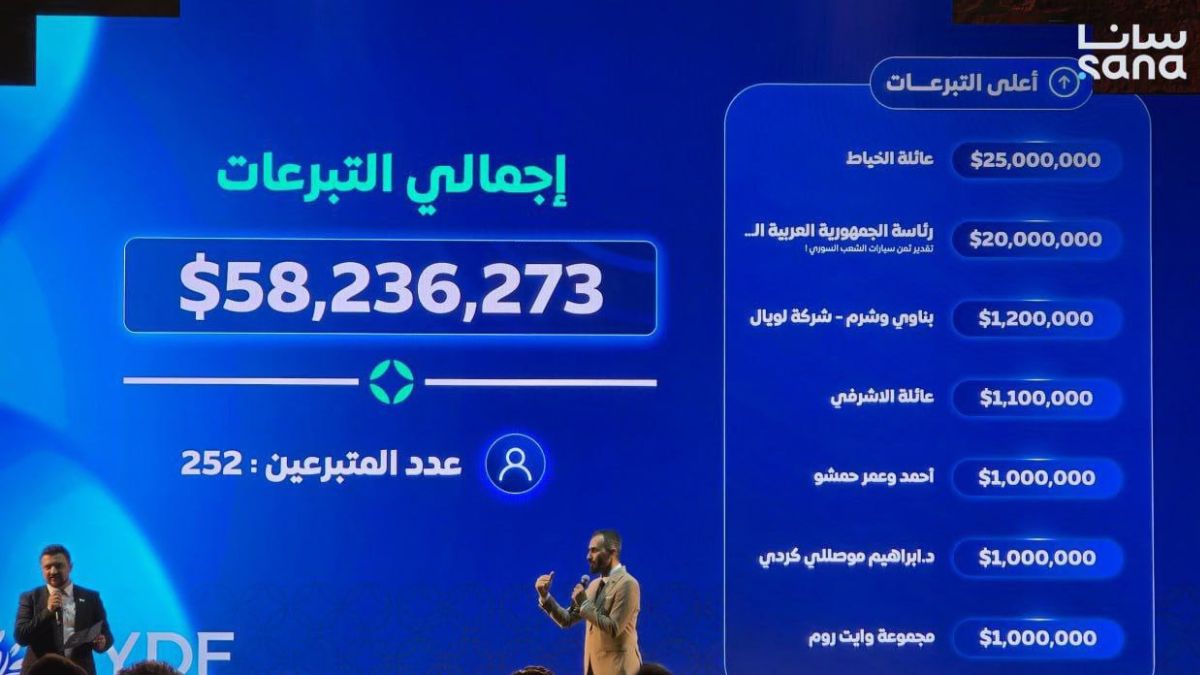 أحمد و عمر حمشو تبرعا بمبلغ مليون دولار في صندوق التنمية السوري 4 أيلول 2025 (سانا)